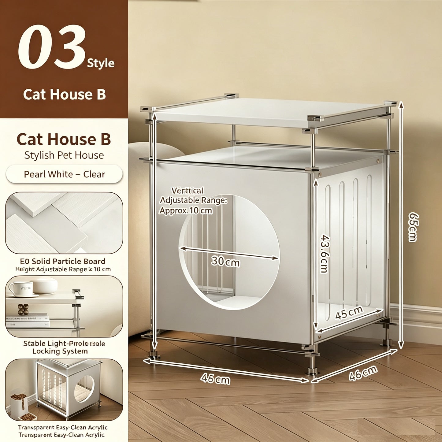 Modular DIY Birch Plywood Cat Cave Side Table, Adjustable Height Pet Hideaway End Table, Multi-Detachable Cat House Furniture for Cats & Small Dogs
