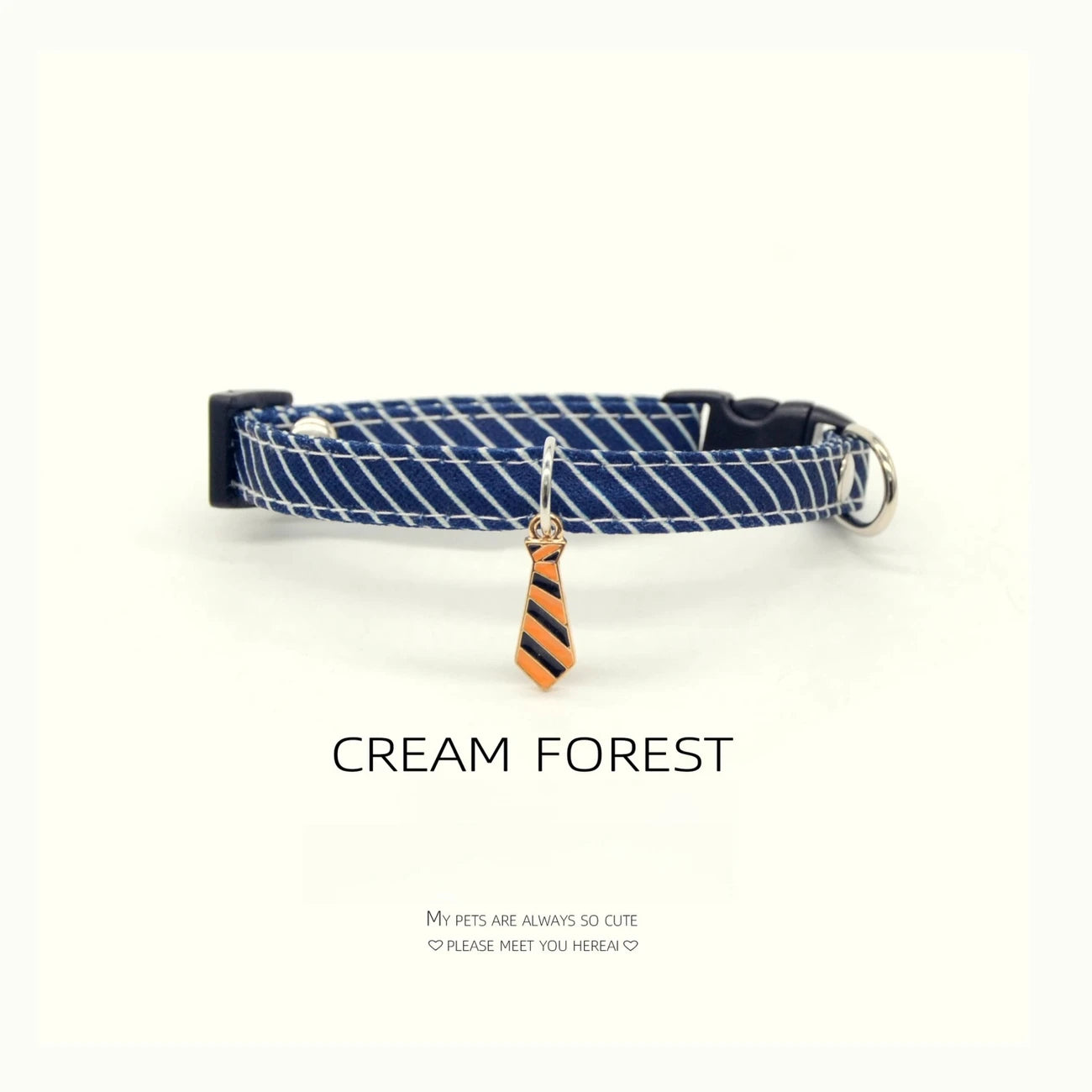 Striped Breakaway Cat Collar with Mini Tie Charm, Custom Engraved Pet ID Collar for Kittens