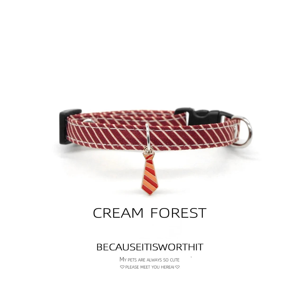Striped Breakaway Cat Collar with Mini Tie Charm, Custom Engraved Pet ID Collar for Kittens
