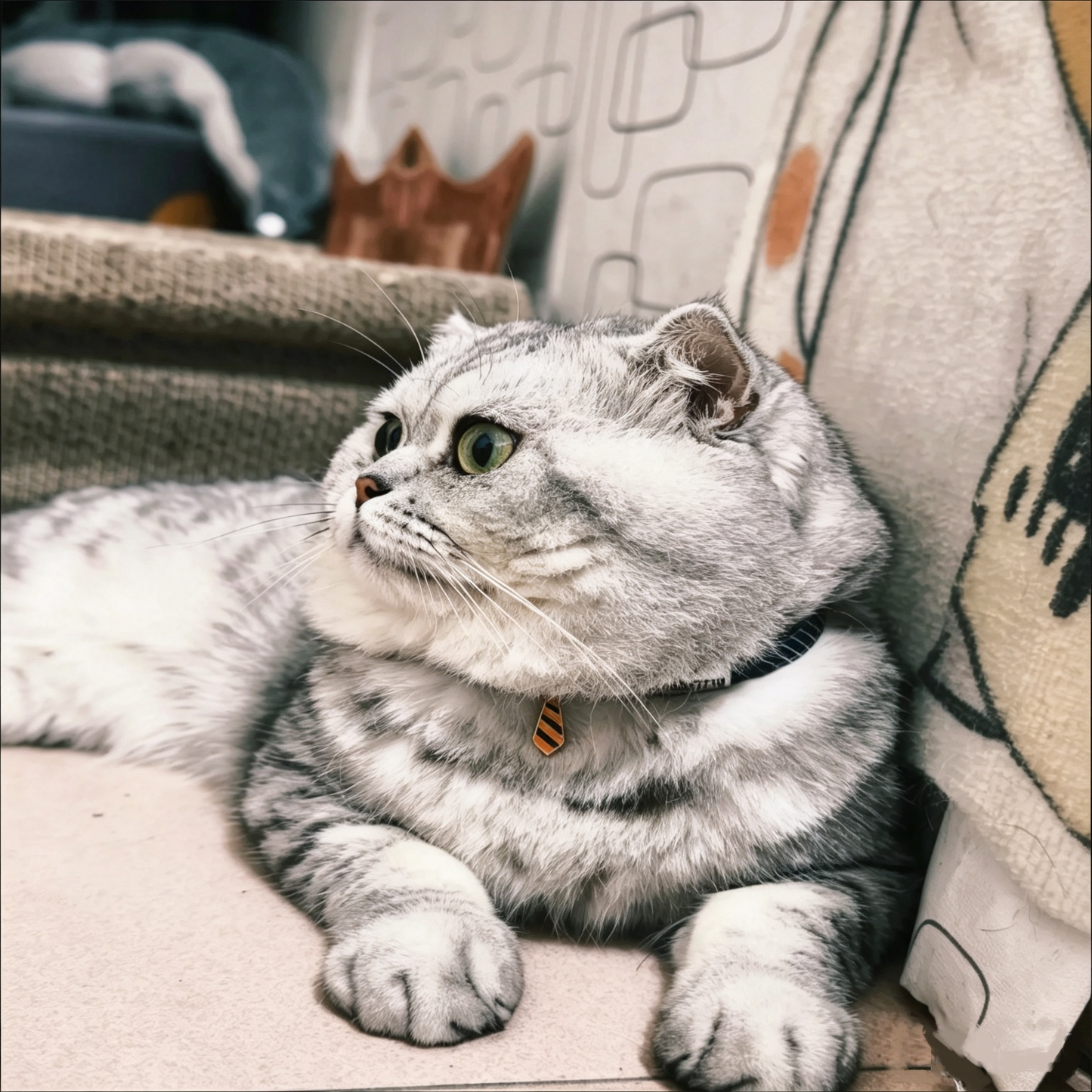 Striped Breakaway Cat Collar with Mini Tie Charm, Custom Engraved Pet ID Collar for Kittens