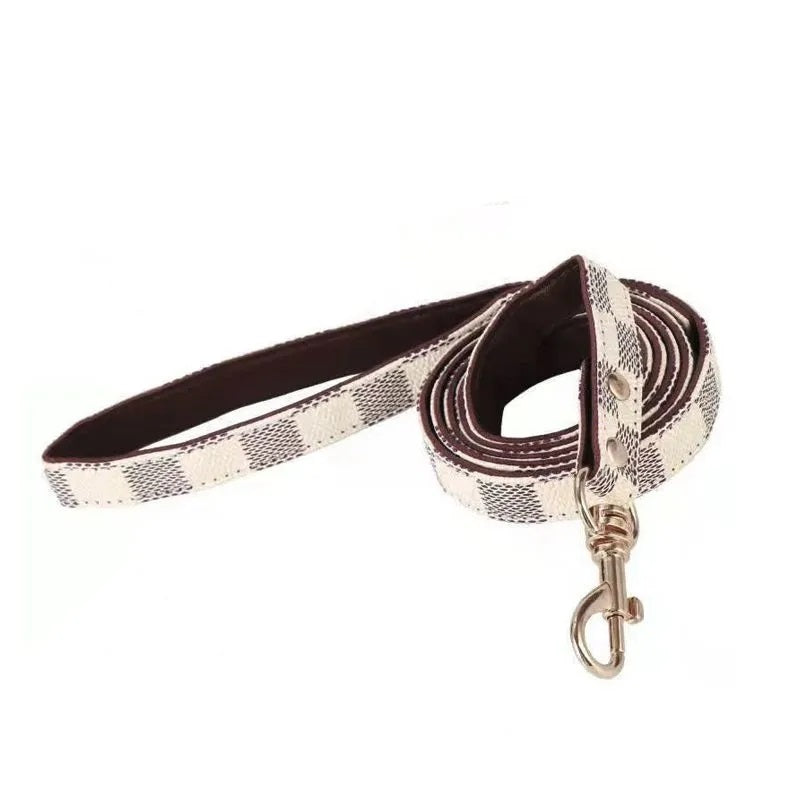 Luxury Checkered Clover Rhinestone Pet Collar & Matching Leash Set for Cats & Small Dogs
