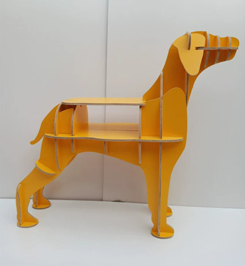 Interlocking Modular Birch Plywood Dog Sculpture Side Table, Freely Assembled Multi-Layer Decor Storage Shelf, Novelty Animal Accent End Table for Living Room Entryway