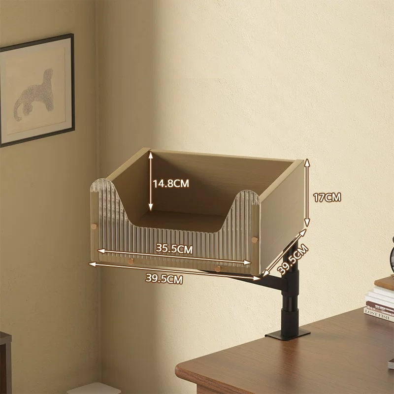 Clamp-On Elevated Oak Cat Perch, 2-Tier Table Side Cat Bed with Adjustable Metal Frame, No Drill Window Cat Platform for Indoor Cats