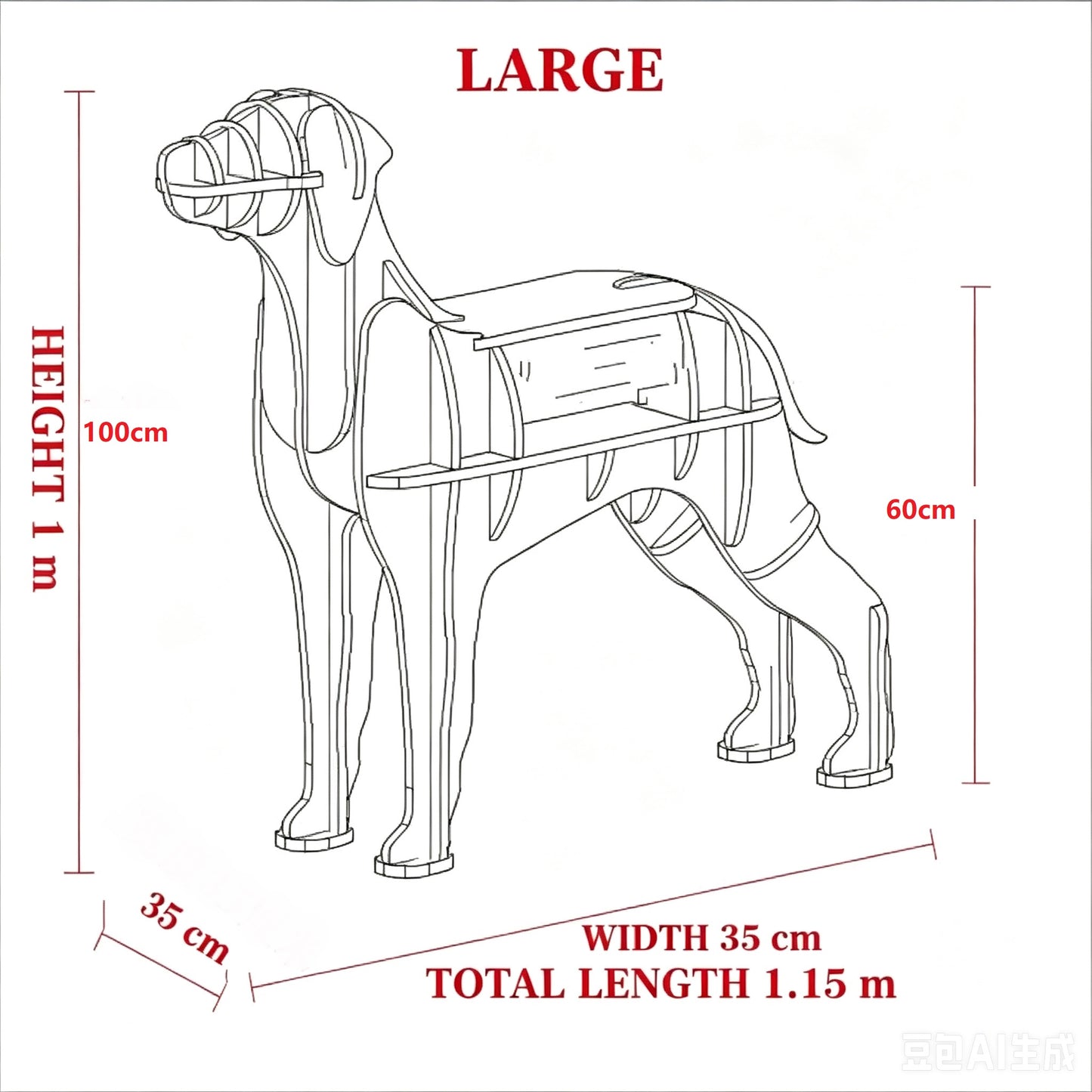 Interlocking Modular Birch Plywood Dog Sculpture Side Table, Freely Assembled Multi-Layer Decor Storage Shelf, Novelty Animal Accent End Table for Living Room Entryway