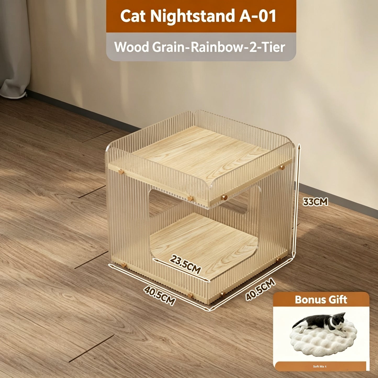 2-Tier & 3-Tier Ripple Acrylic Cat Nightstand, 2 in 1 Human Side Table & Multi-Level Cat Bed House
