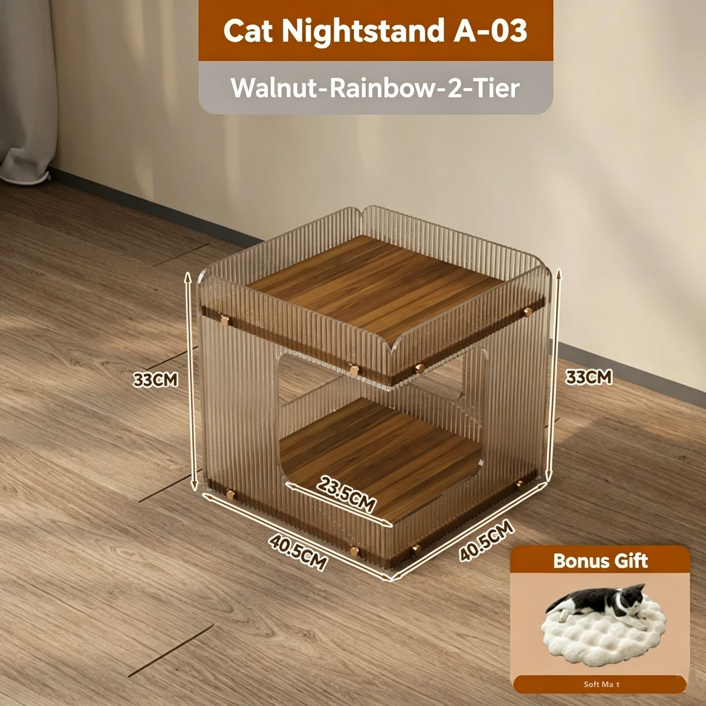 2-Tier & 3-Tier Ripple Acrylic Cat Nightstand, 2 in 1 Human Side Table & Multi-Level Cat Bed House
