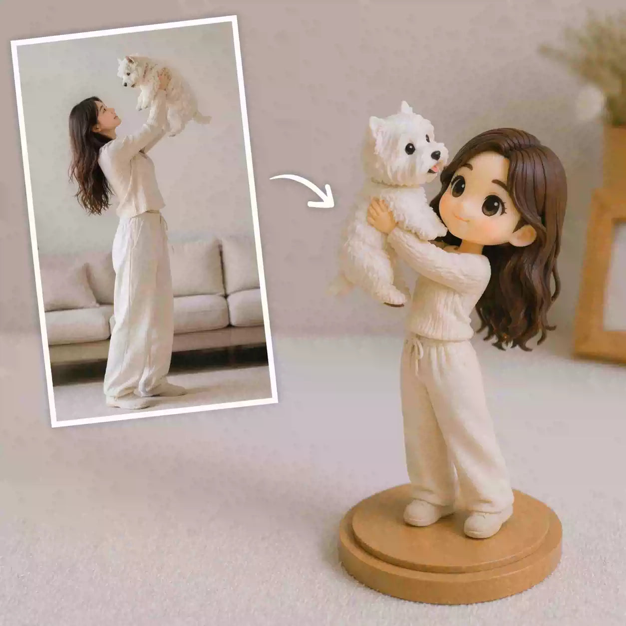 Custom 3D Hand-Painted Pet Figurine – Personalized Q-Style Pet Memorial Keepsake Statue