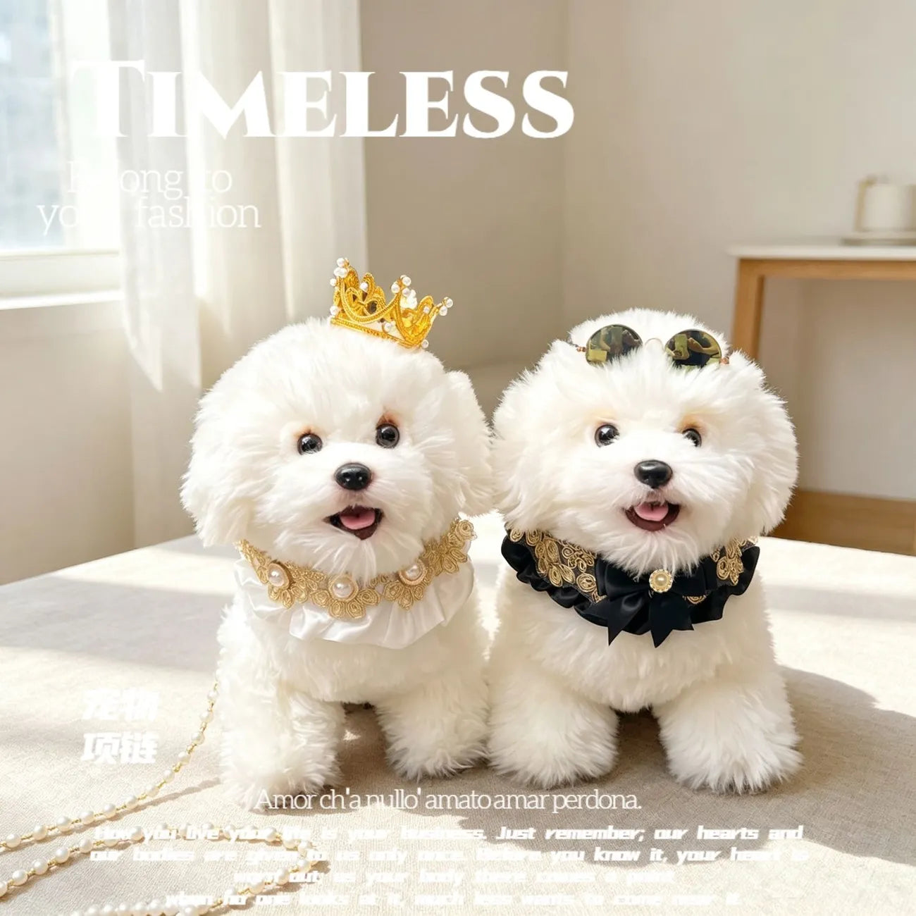 Luxury Lace Pearl Pet Collar & Beaded Leash Set for Small Dogs & Cats, 2 Colors