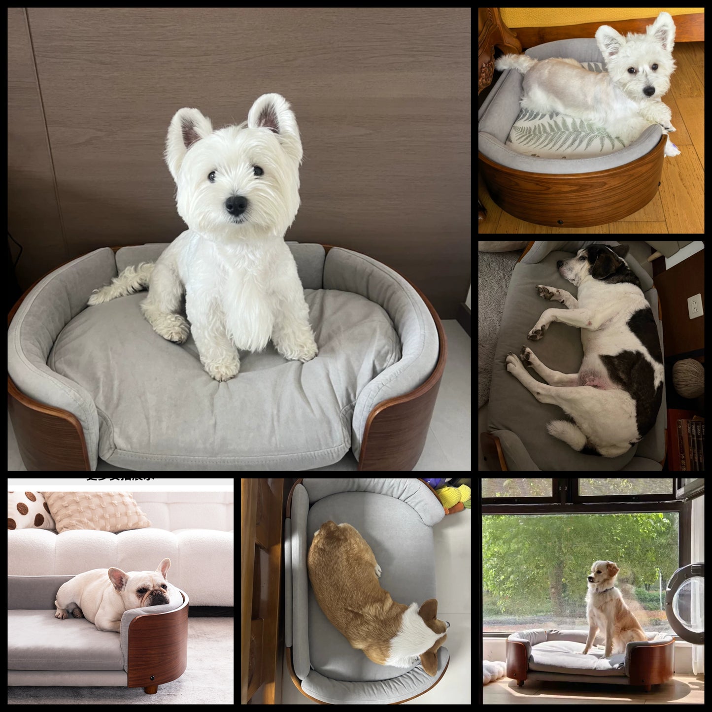 Curved Wooden Elevated Dog Sofa Bed, Removable Washable Cushion Pet Couch for Small Medium Large Dogs