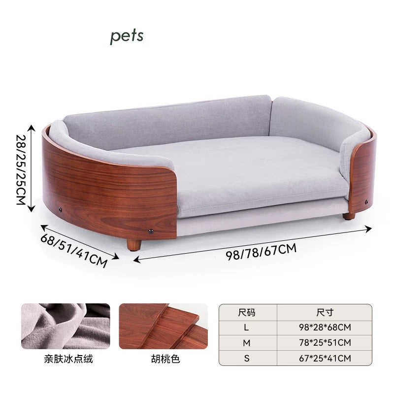 Curved Wooden Elevated Dog Sofa Bed, Removable Washable Cushion Pet Couch for Small Medium Large Dogs