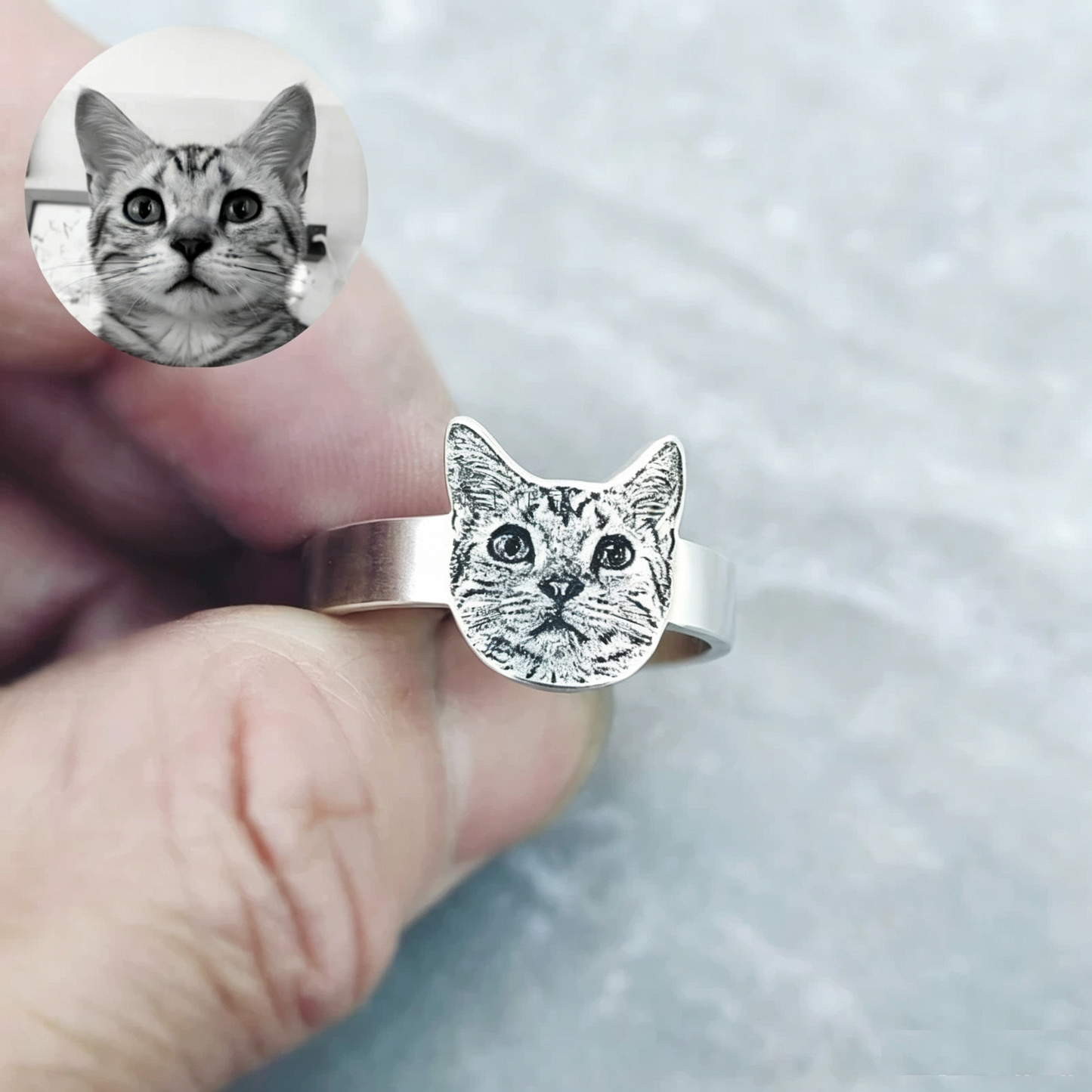 Custom Pet Portrait Engraved Silver Jewelry – Personalized Memorial Keepsake Rings, Bracelets, Earrings & Brooches