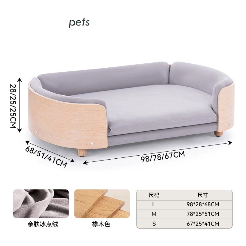 Curved Wooden Elevated Dog Sofa Bed, Removable Washable Cushion Pet Couch for Small Medium Large Dogs
