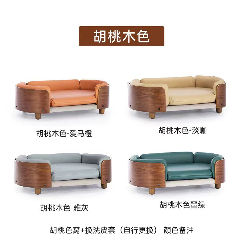 Curved Wooden Elevated Dog Sofa Bed, Removable Washable Cushion Pet Couch for Small Medium Large Dogs