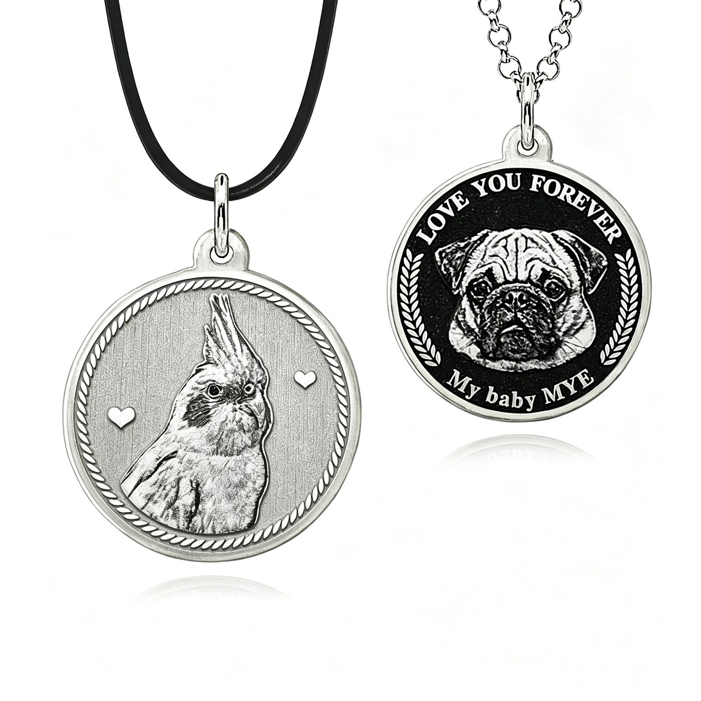 Custom Pet Portrait Engraved Silver Jewelry – Personalized Memorial Keepsake Rings, Bracelets, Earrings & Brooches