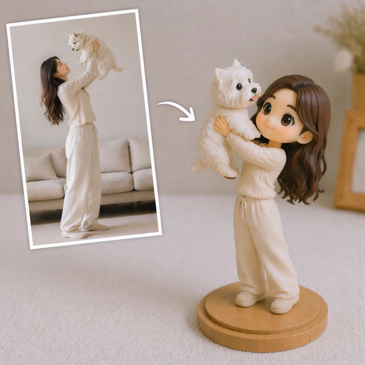 Custom 3D Hand-Painted Pet Figurine – Personalized Q-Style Pet Memorial Keepsake Statue