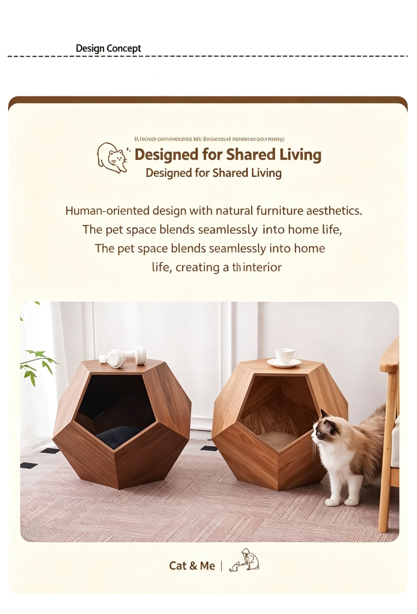 Geometric Wooden Cat Cave Side Table – 2-in-1 Modern Pet House & Minimalist End Table