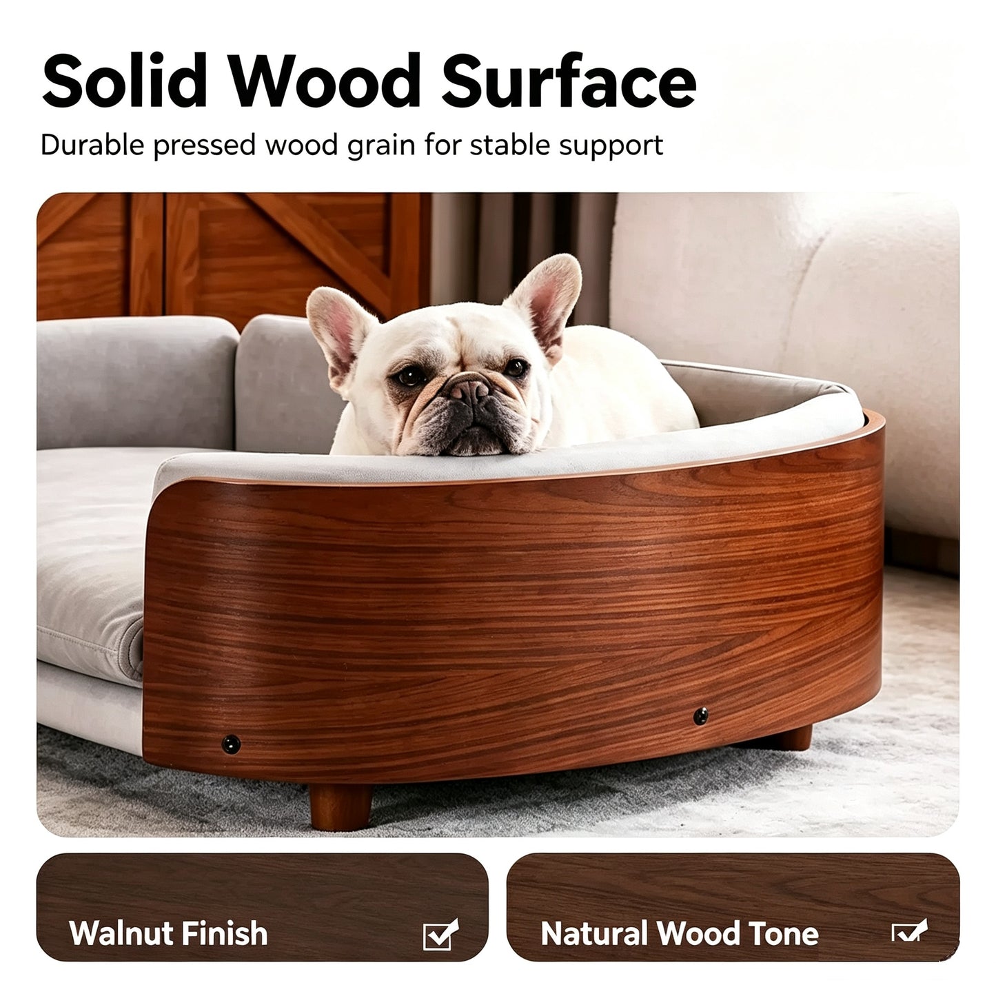 Curved Wooden Elevated Dog Sofa Bed, Removable Washable Cushion Pet Couch for Small Medium Large Dogs