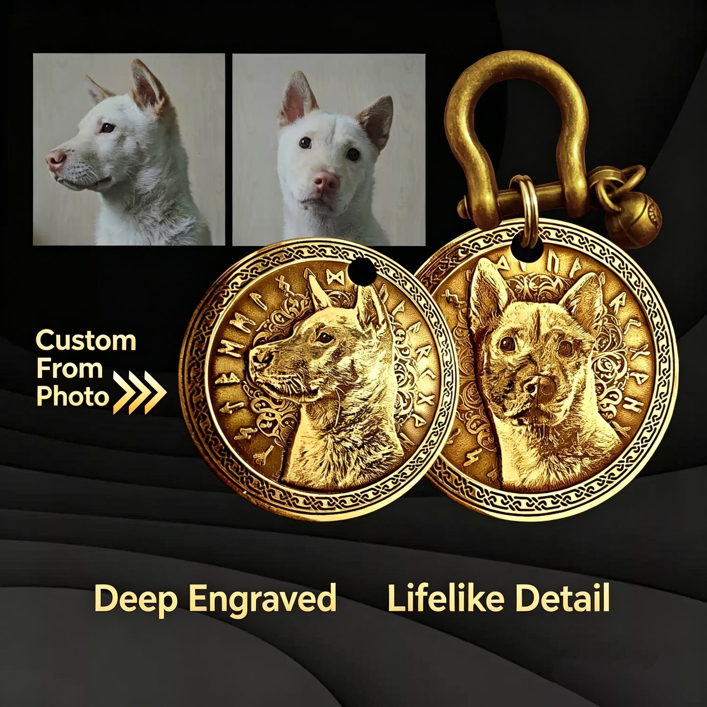 Vintage Custom Photo Pet ID Tag – Deep Engraved Personalized Dog & Cat Name Tag