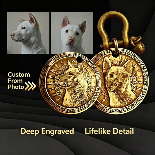 Vintage Custom Photo Pet ID Tag – Deep Engraved Personalized Dog & Cat Name Tag