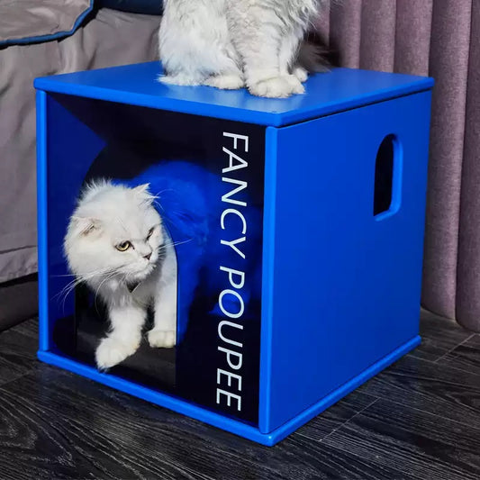 PrmPets Multi-Functional Cat House Side Table | Dual Door Acrylic Pet Shelter for Cats & Small Dogs, Stackable Nightstand Pet Cave, Waterproof Heavy-Duty Wood Pet Furniture