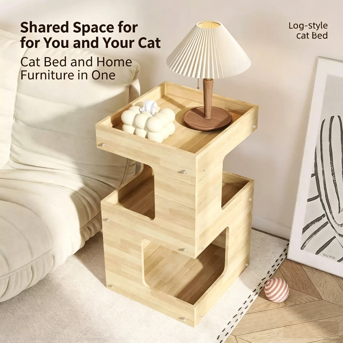 2-Tier & 3-Tier Ripple Acrylic Cat Nightstand, 2 in 1 Human Side Table & Multi-Level Cat Bed House