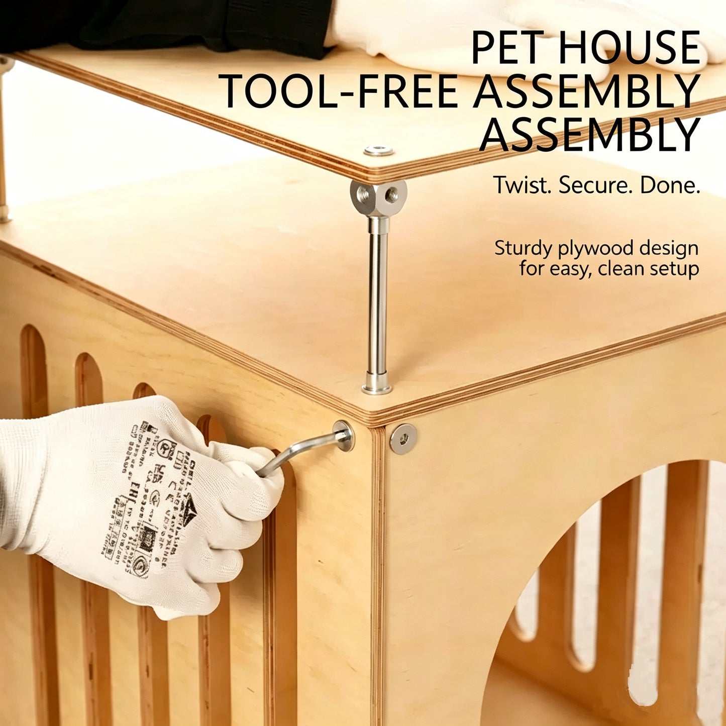 Modular DIY Birch Plywood Cat Cave Side Table, Adjustable Height Pet Hideaway End Table, Multi-Detachable Cat House Furniture for Cats & Small Dogs