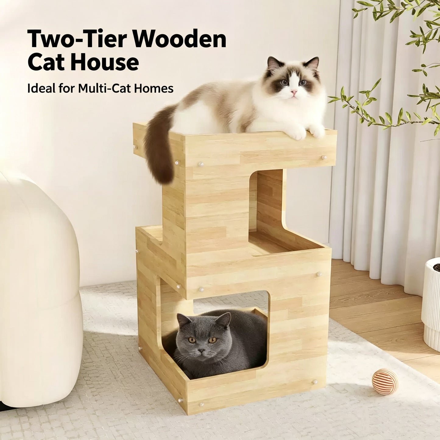 2-Tier & 3-Tier Ripple Acrylic Cat Nightstand, 2 in 1 Human Side Table & Multi-Level Cat Bed House