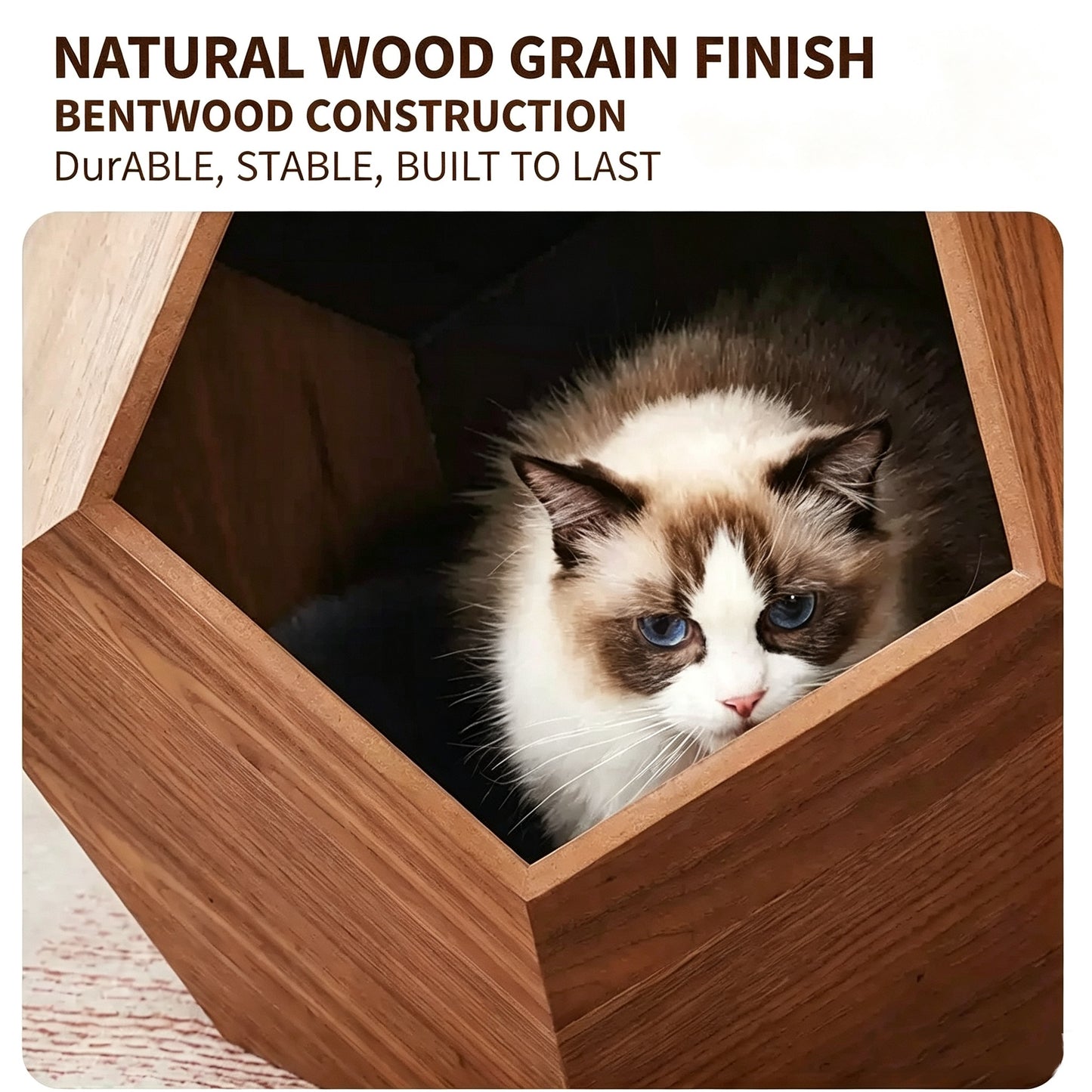 Geometric Wooden Cat Cave Side Table – 2-in-1 Modern Pet House & Minimalist End Table