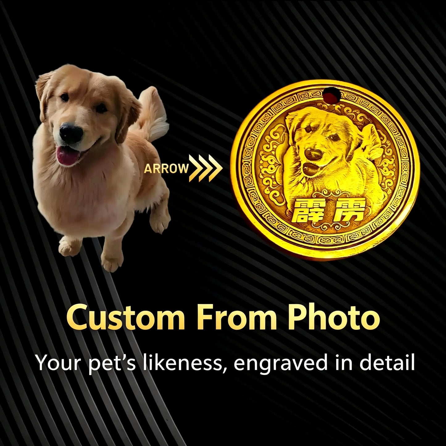 Vintage Custom Photo Pet ID Tag – Deep Engraved Personalized Dog & Cat Name Tag