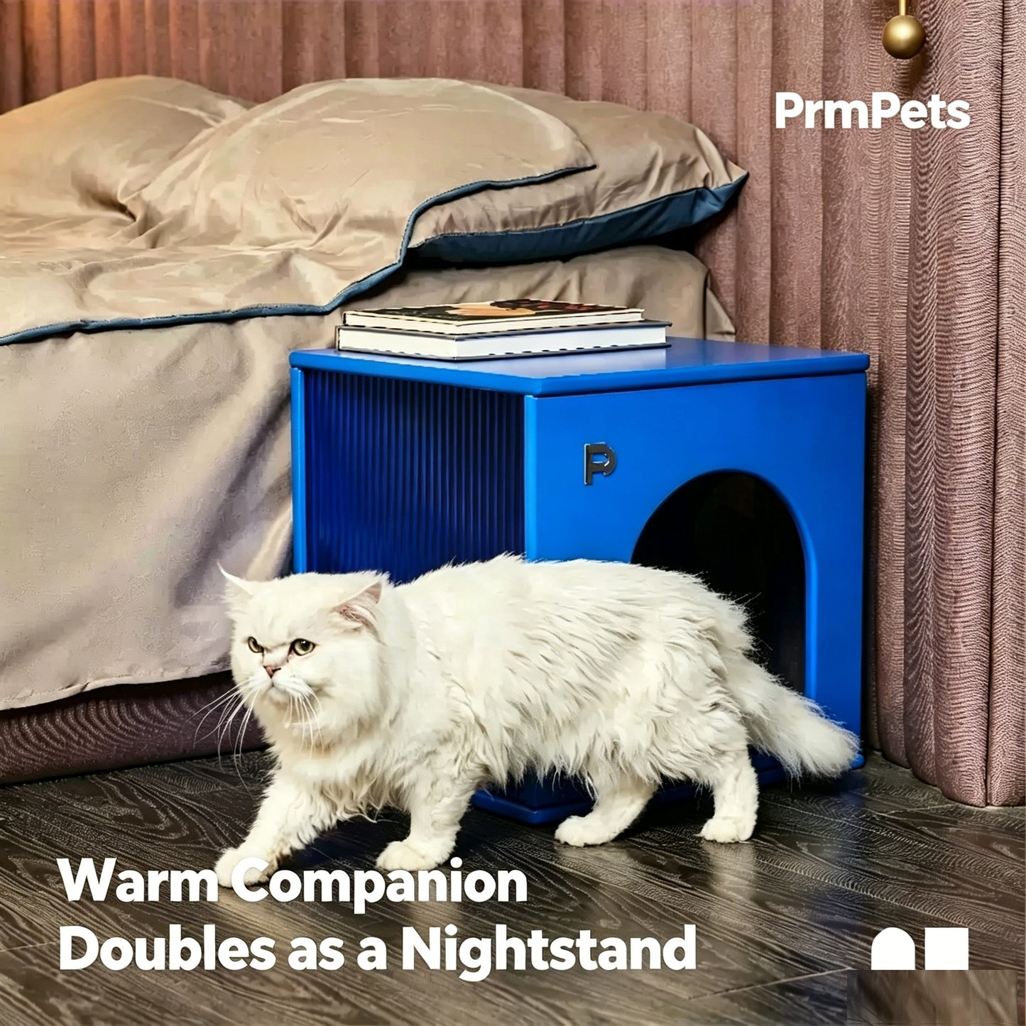 PrmPets Multi-Functional Cat House Side Table | Dual Door Acrylic Pet Shelter for Cats & Small Dogs, Stackable Nightstand Pet Cave, Waterproof Heavy-Duty Wood Pet Furniture