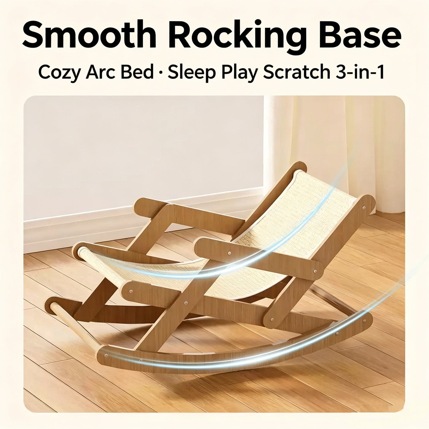 PrmPets 3-in-1 Cat Rocking Chair Elevated Cat Bed, Ergonomic Rocker Lounge with Thick Sisal Mat, Scratching Pad Sleeping Play Rest Station for Large Fat Cats All Season Use