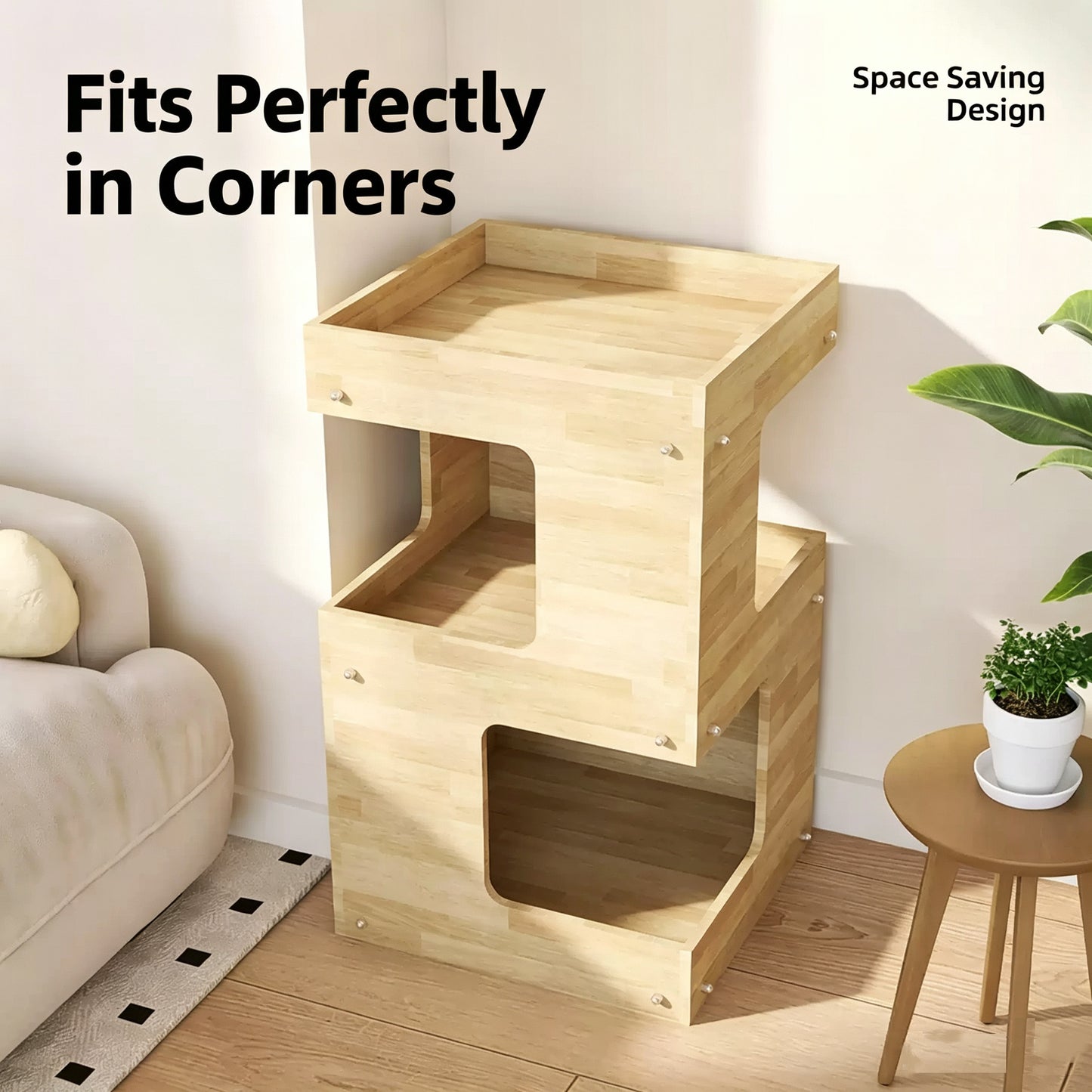 2-Tier & 3-Tier Ripple Acrylic Cat Nightstand, 2 in 1 Human Side Table & Multi-Level Cat Bed House