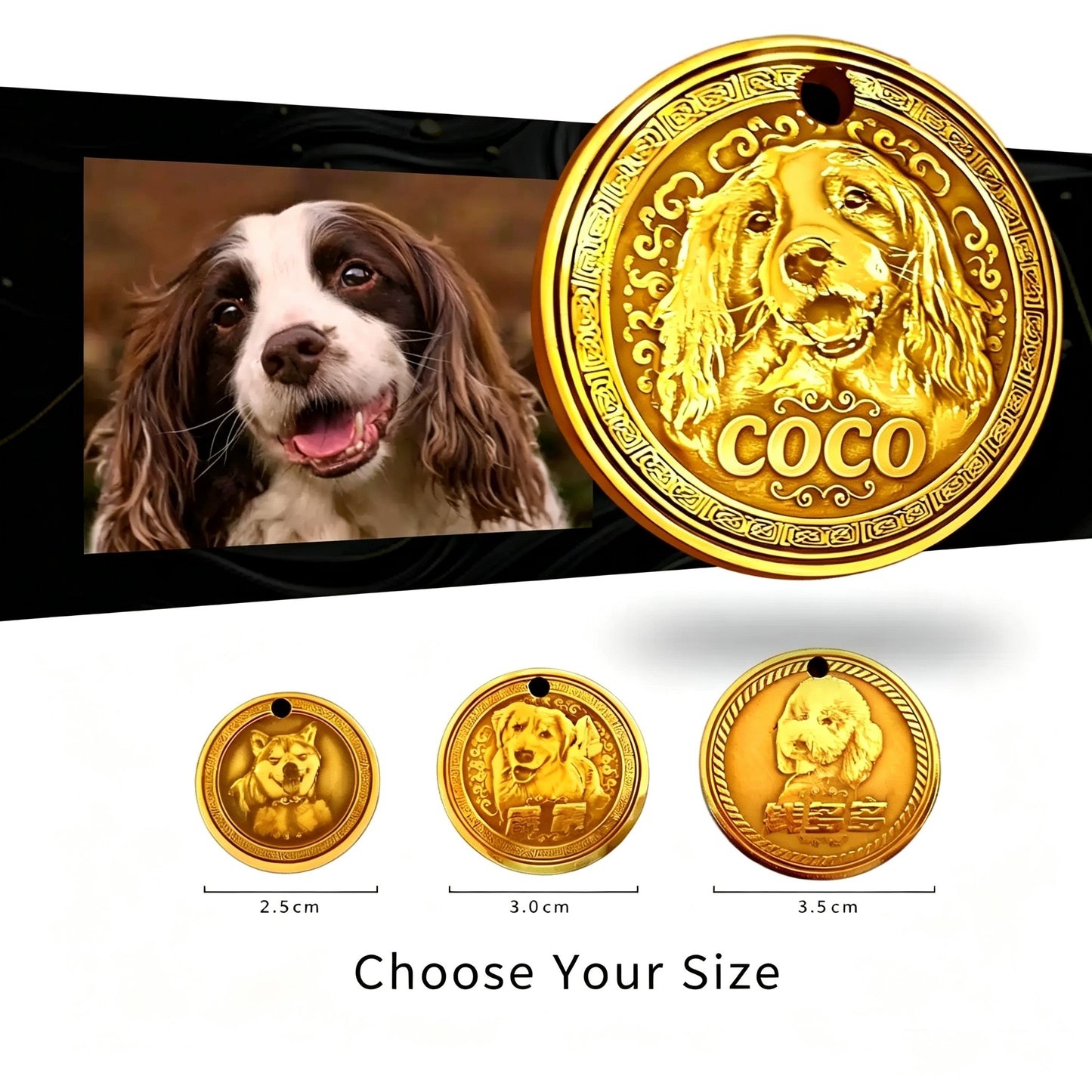 Vintage Custom Photo Pet ID Tag – Deep Engraved Personalized Dog & Cat Name Tag
