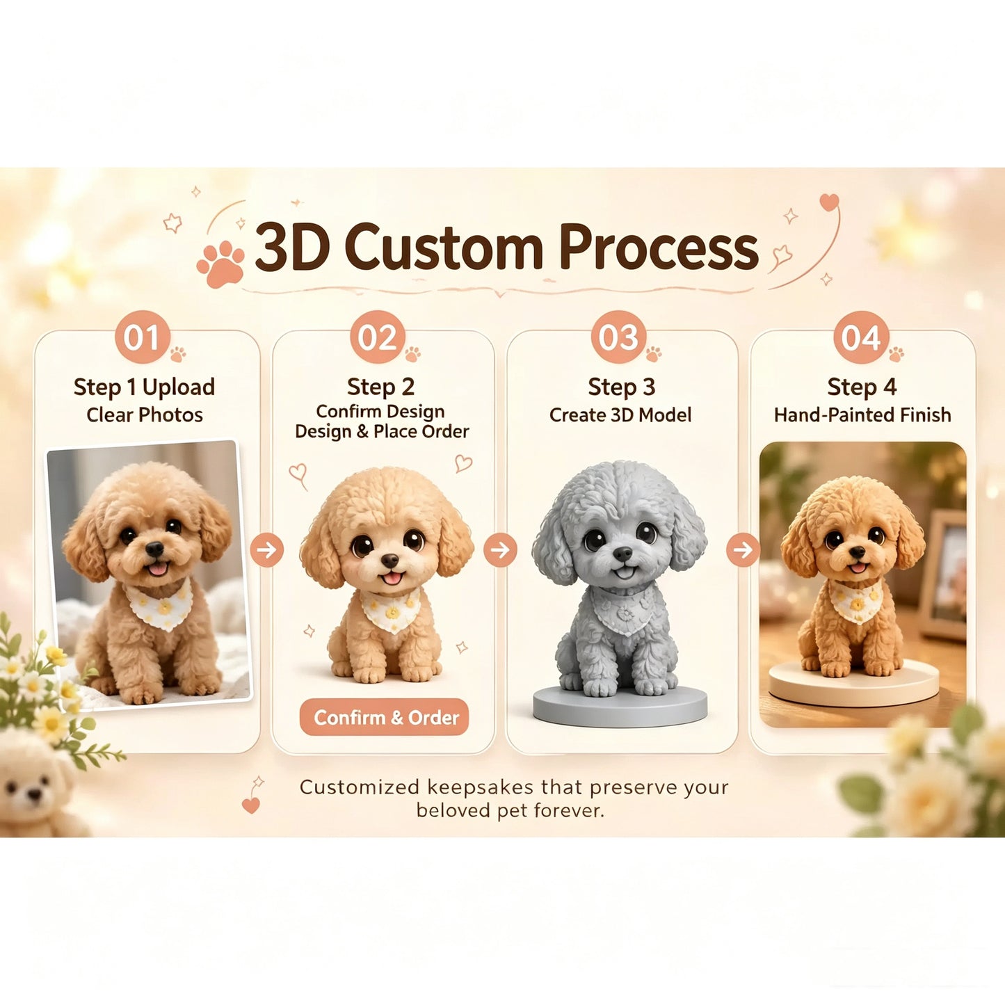 Custom 3D Hand-Painted Pet Figurine – Personalized Q-Style Pet Memorial Keepsake Statue