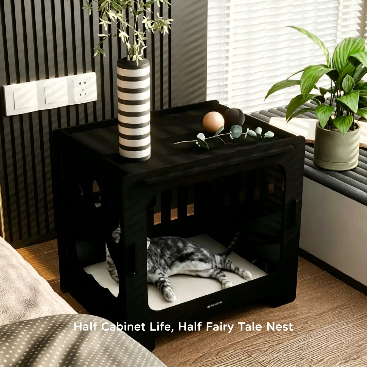 Acrylic Pet Bed Nightstand 2 in 1, 8mm Thick Transparent Cat House Side Table, Safe Stress-Relief Pet Crate Furniture for Small Dogs & Cats