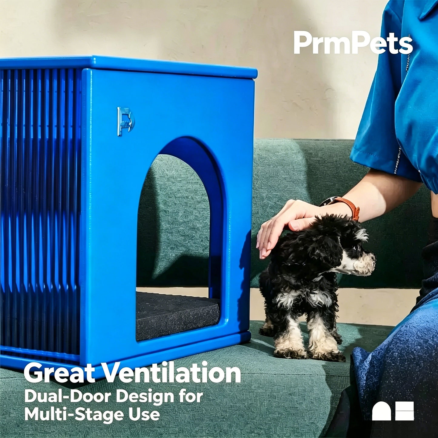 PrmPets Multi-Functional Cat House Side Table | Dual Door Acrylic Pet Shelter for Cats & Small Dogs, Stackable Nightstand Pet Cave, Waterproof Heavy-Duty Wood Pet Furniture
