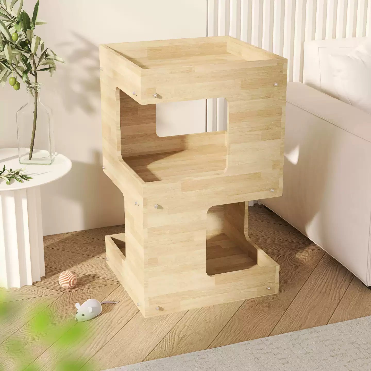 2-Tier & 3-Tier Ripple Acrylic Cat Nightstand, 2 in 1 Human Side Table & Multi-Level Cat Bed House