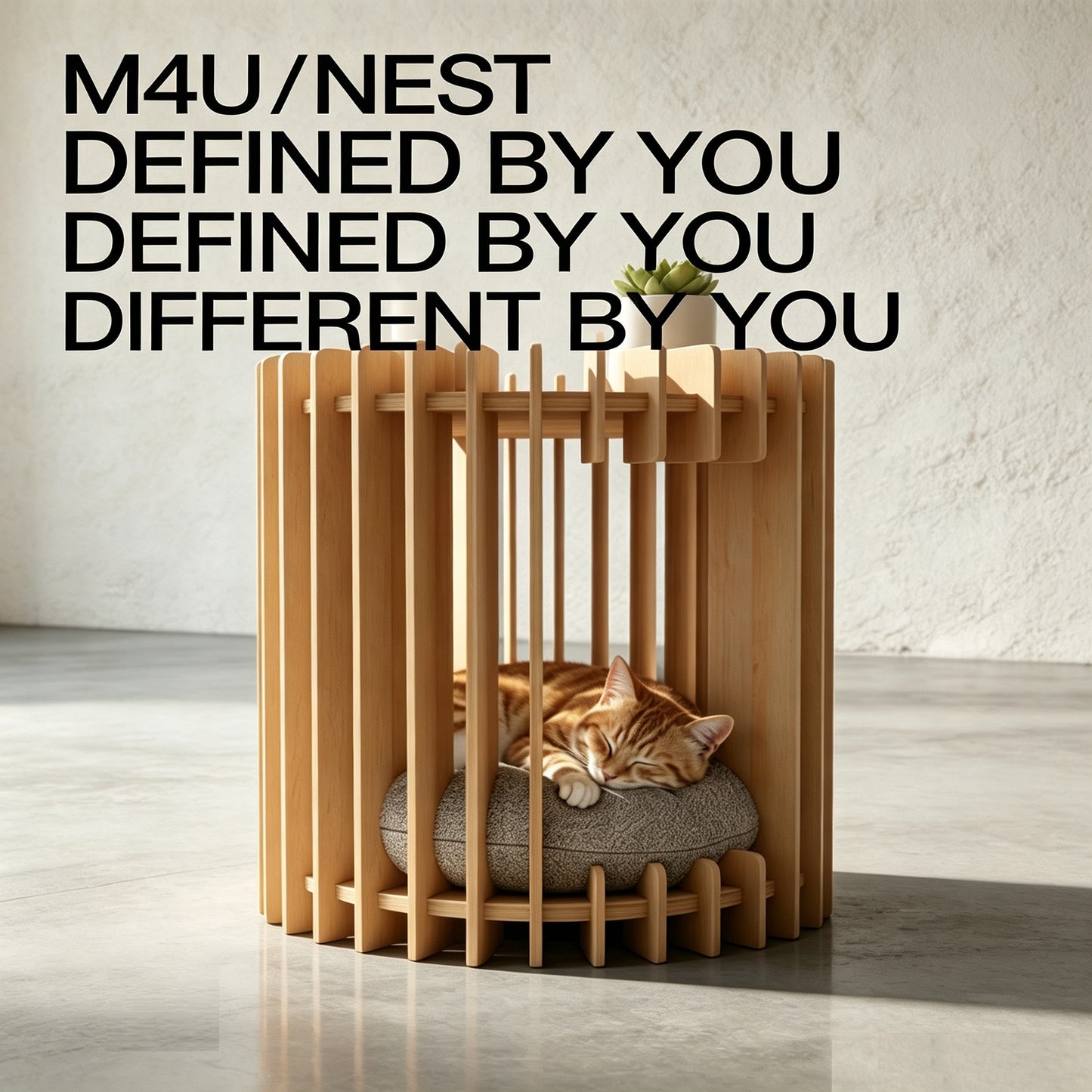 Interlocking Modular Birch Marine Plywood Cat Side Table, Customizable Round 2-Tier Human-Pet Accent End Table, Semi-Open Cat Cave with Tenon & Mortise Spliced Structure