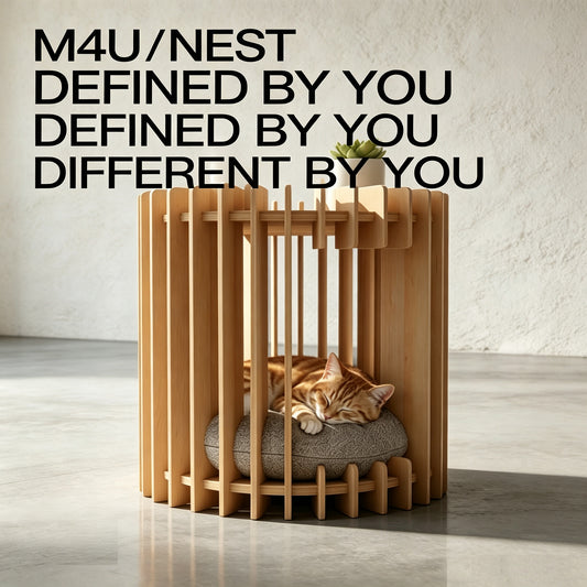 Interlocking Modular Birch Marine Plywood Cat Side Table, Customizable Round 2-Tier Human-Pet Accent End Table, Semi-Open Cat Cave with Tenon & Mortise Spliced Structure