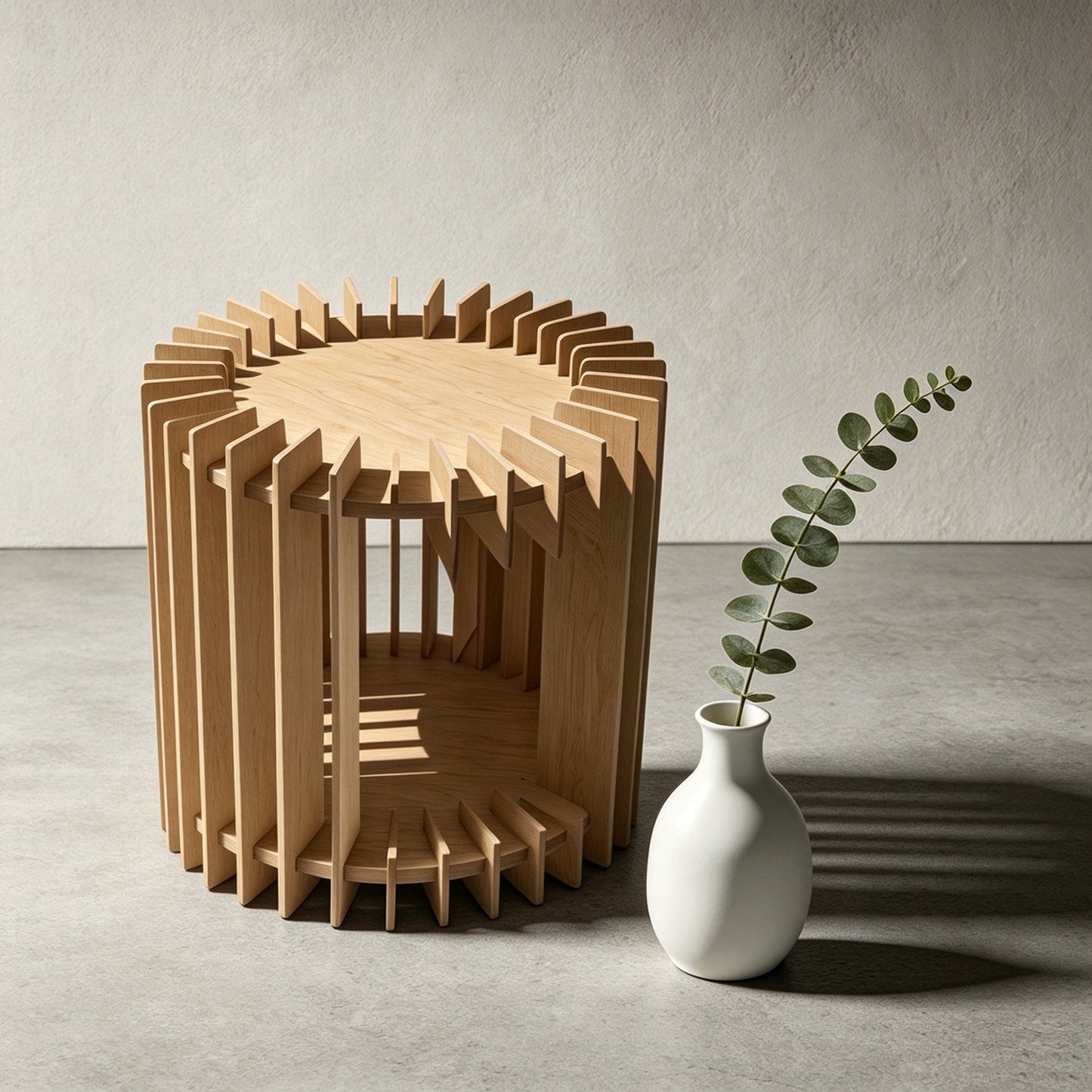 Interlocking Modular Birch Marine Plywood Cat Side Table, Customizable Round 2-Tier Human-Pet Accent End Table, Semi-Open Cat Cave with Tenon & Mortise Spliced Structure