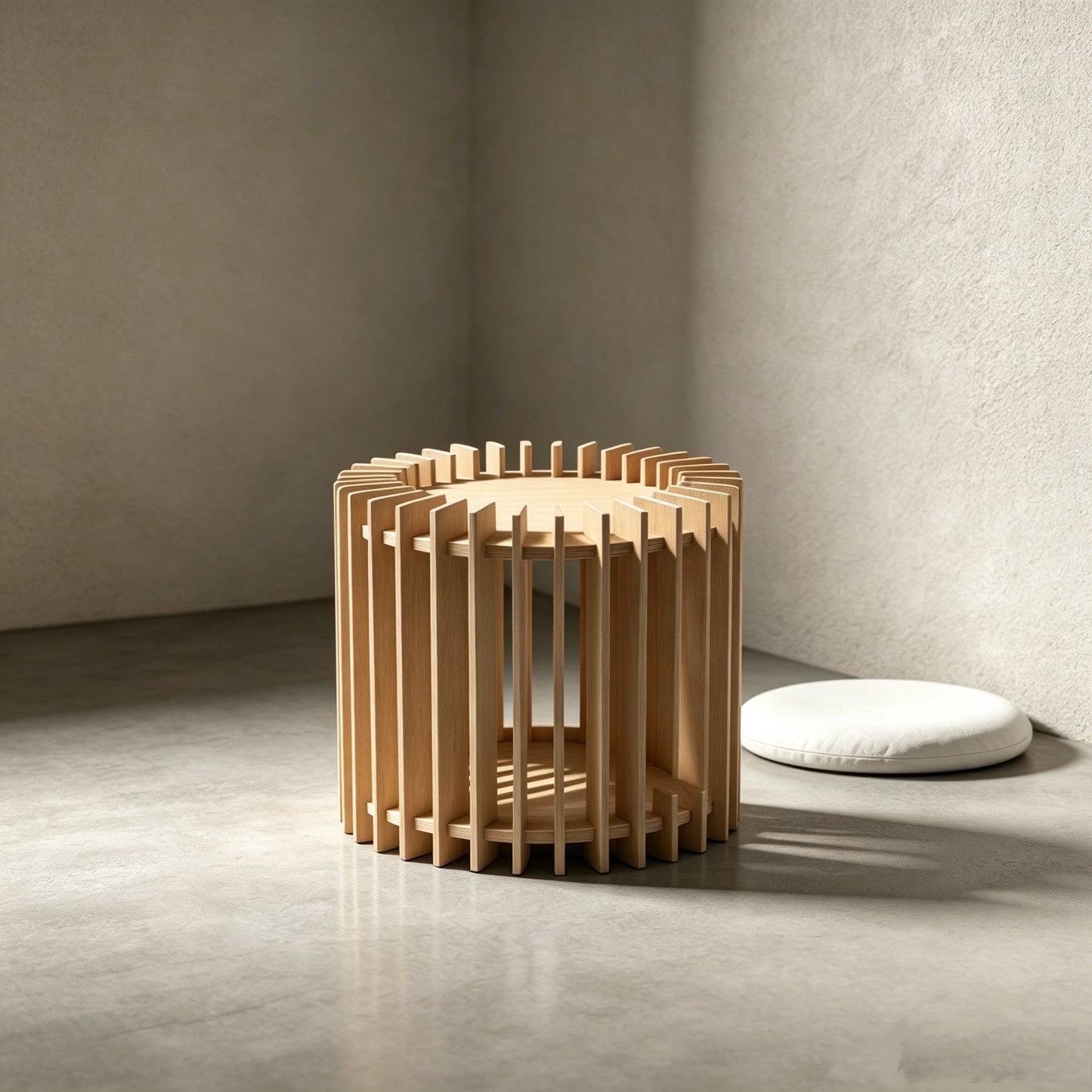 Interlocking Modular Birch Marine Plywood Cat Side Table, Customizable Round 2-Tier Human-Pet Accent End Table, Semi-Open Cat Cave with Tenon & Mortise Spliced Structure